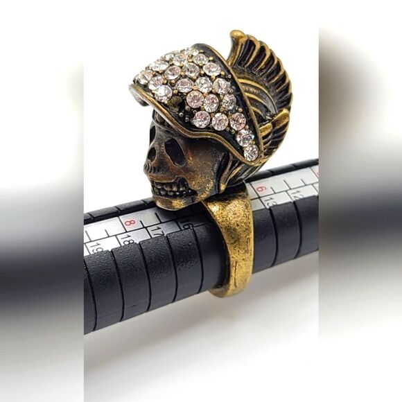 Brass Skull Spartan ring, biker  or goth vibes, size 7 - Picture 3 of 5